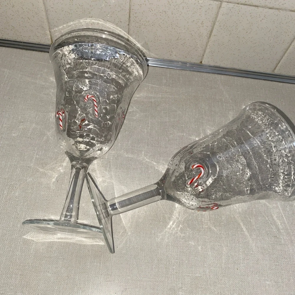 ARTLAND GOBLETS‎ Holiday Candy Canes Clear Seeded Bubble Hand-Blown Glass Set 2